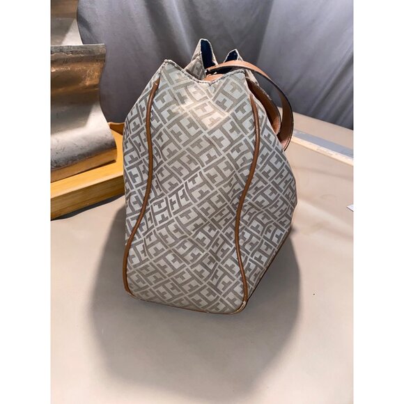 Tommy Hilfiger Large Tan Logo Canvas Shoulder Tote Bag Gold Accent Chain - Picture 5 of 10